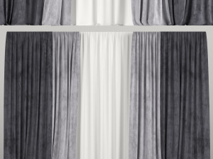 wide curtains with tulle in two colors 3D Model