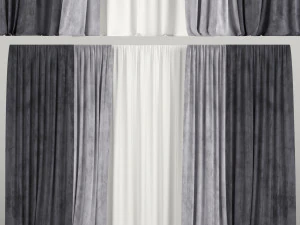 cortinas largas com tule em duas cores Modelo 3D