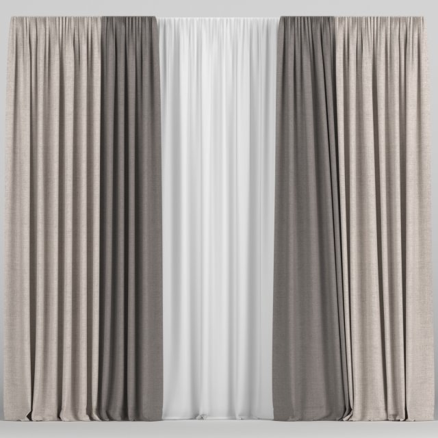 curtains in two colors with tulle Model 3D .c4d .max .obj .3ds .fbx .stl .blend 