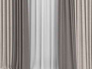 curtains in two colors with tulle Model 3D