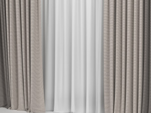 curtains in two colors with tulle 3Dモデル