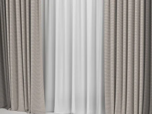 curtains in two colors with tulle 3D Model