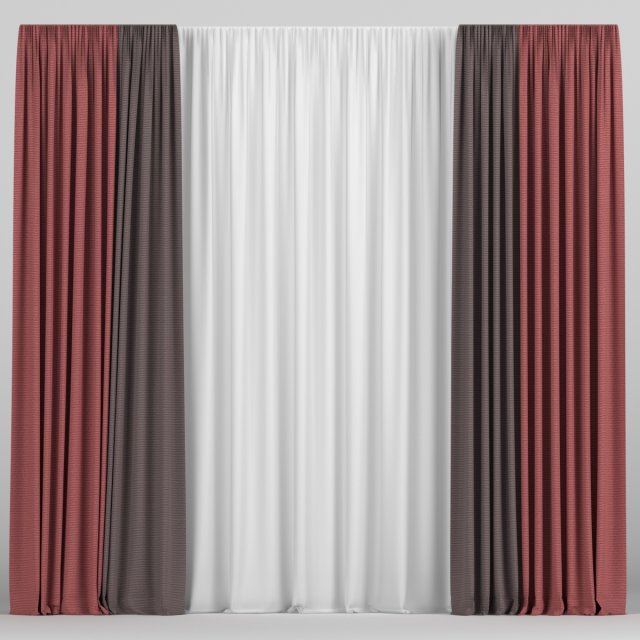 curtains in two colors with tulle 3D Model .c4d .max .obj .3ds .fbx .stl .blend 