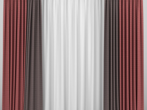 curtains in two colors with tulle 3D Model