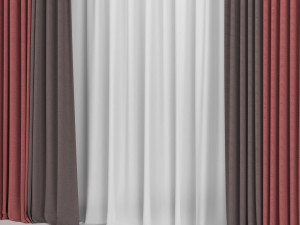 curtains in two colors with tulle 3D Model