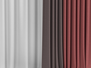 curtains in two colors with tulle 3D Model