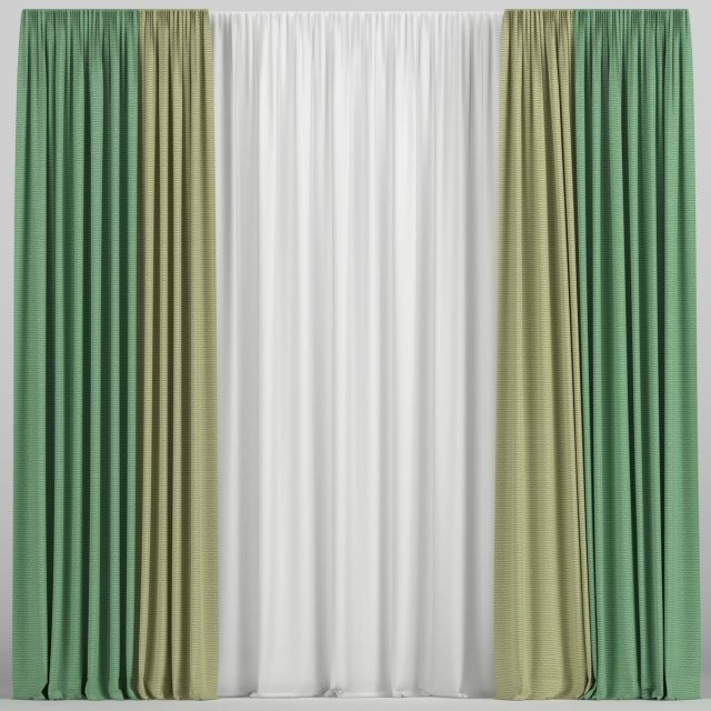 curtains in two colors with tulle 3D Модель .c4d .max .obj .3ds .fbx .stl .blend 