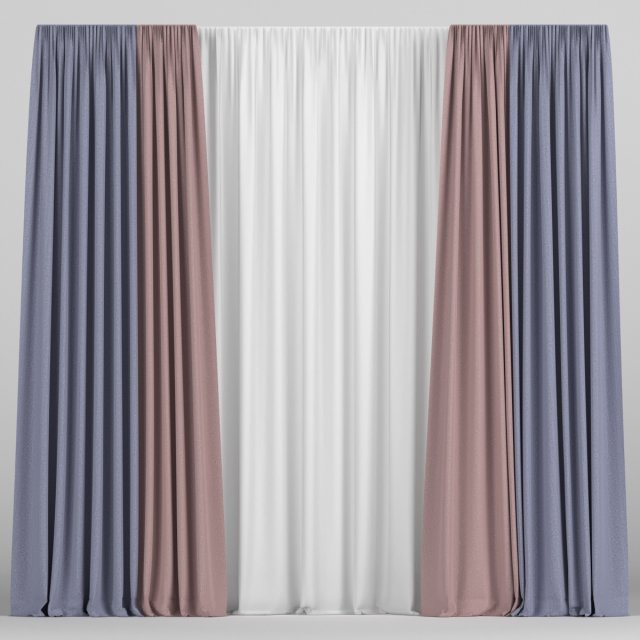 curtains in two colors with tulle 3D Модель .c4d .max .obj .3ds .fbx .stl .blend 