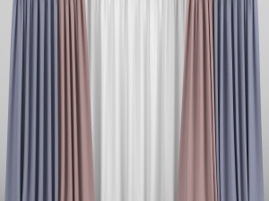 curtains in two colors with tulle Modelo 3D