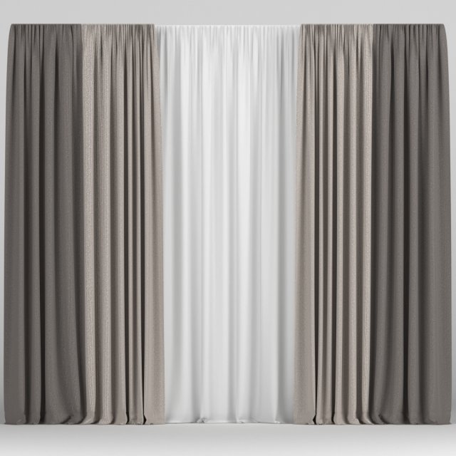 curtains in two colors with tulle 3D Модель .c4d .max .obj .3ds .fbx .stl .blend 