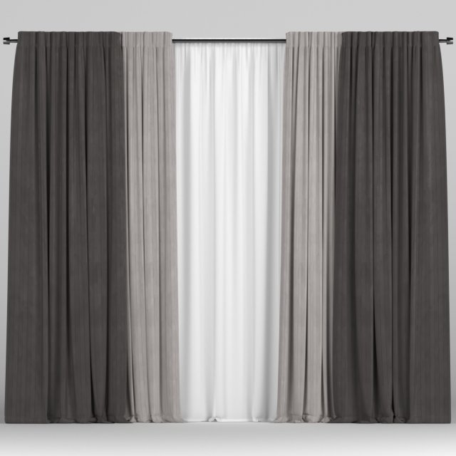 curtains in two colors with tulle 3D Модель .c4d .max .obj .3ds .fbx .stl .blend 