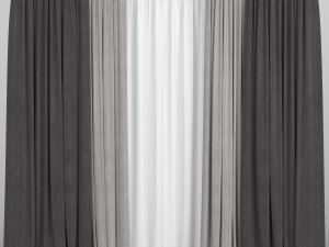 curtains in two colors with tulle Modelo 3D