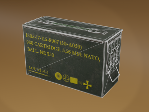 The box is a 556 caliber cartridge of the NATO sample Modelo 3D