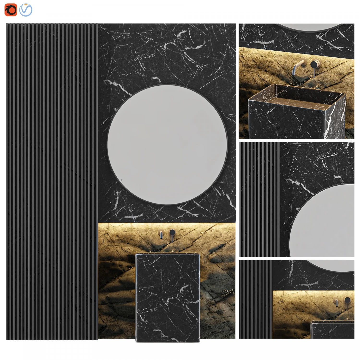 modern - black marble bathroom 3D Model .c4d .max .obj .3ds .fbx .stl .blend 