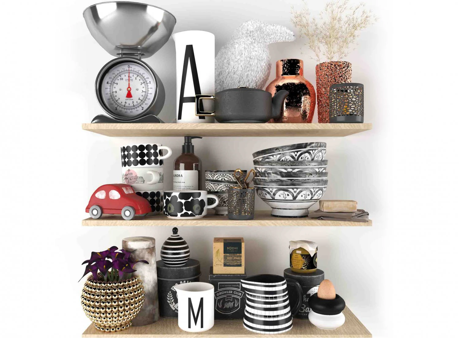 Kitchen decorative set accessories 01 3D Model .c4d .max .obj .3ds .fbx .stl .blend