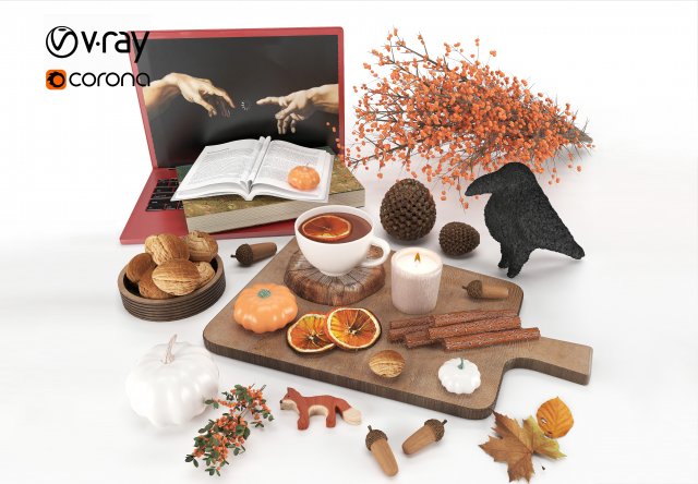Fall design decoration set Model 3D .c4d .max .obj .3ds .fbx .stl .blend 