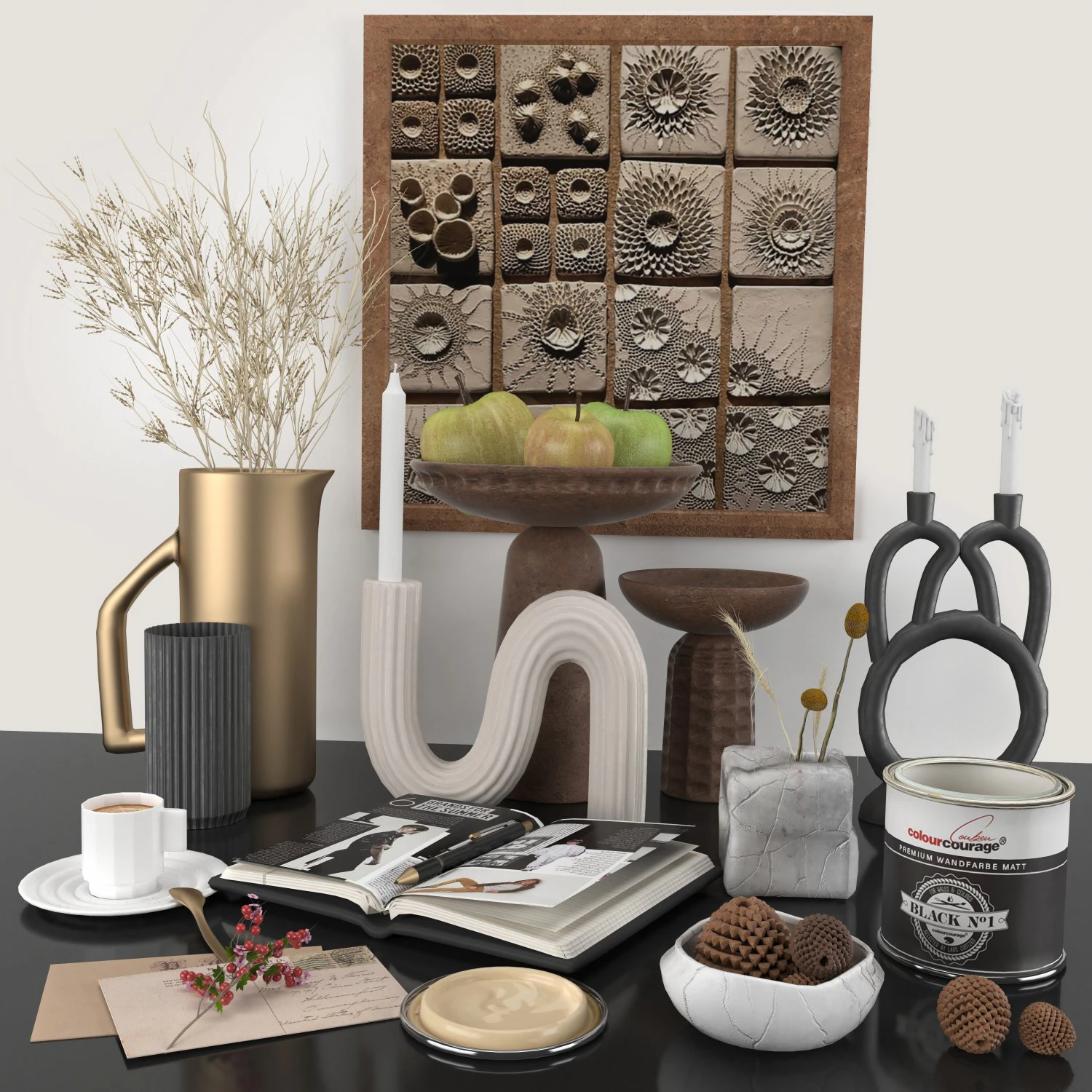 Decorative set with dried flowers 3D Model .c4d .max .obj .3ds .fbx .stl .blend 