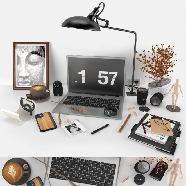 Workplace decorative set - home office 3D Model .c4d .max .obj .3ds .fbx .lwo .lw .lws