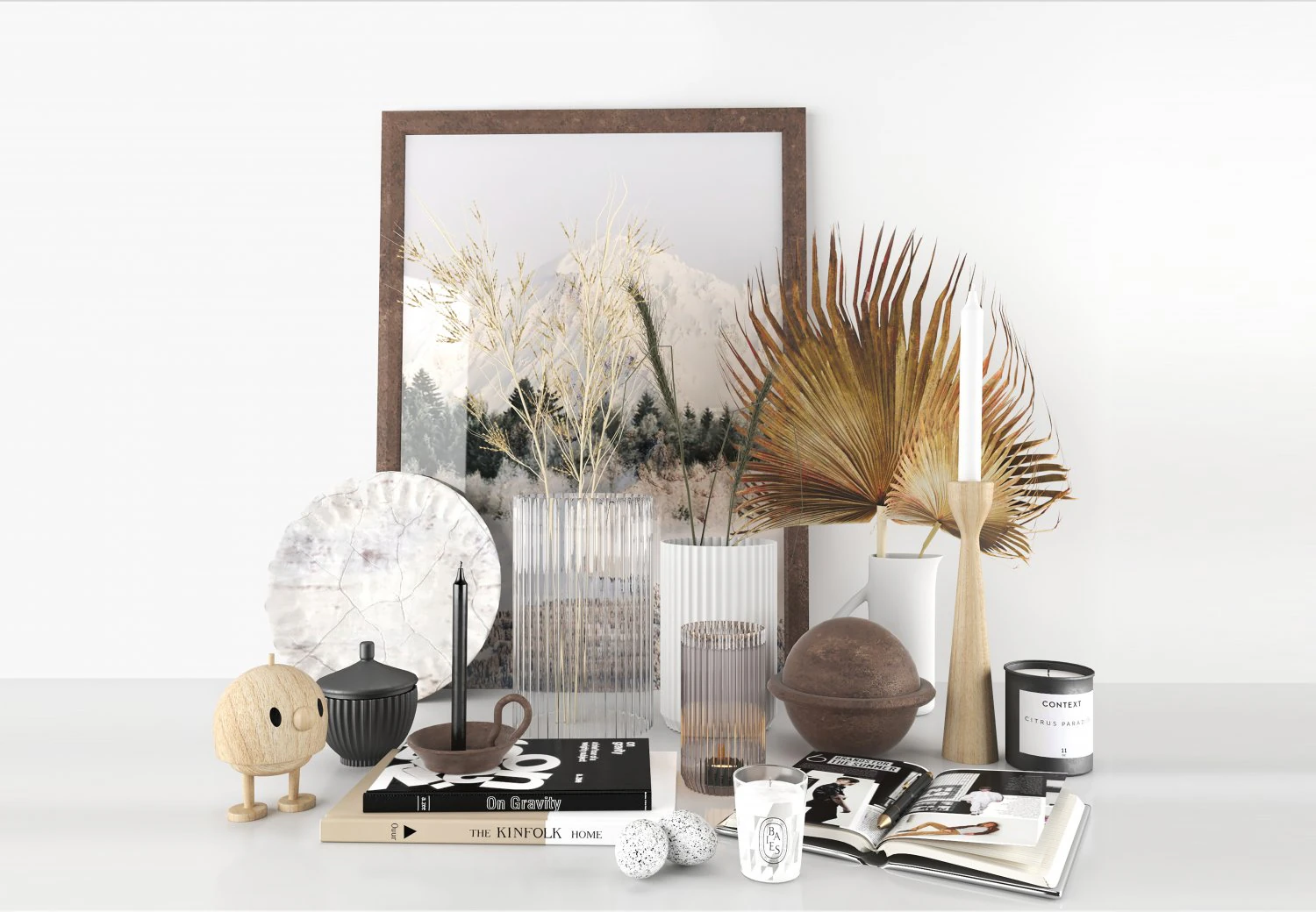 Decorative set with dried flowers 3D Model .c4d .max .obj .3ds .fbx .stl .blend 