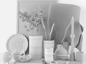 Decorative set with dried flowers 3D Model