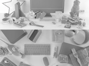 Workplace decorative set - home office 3D Model
