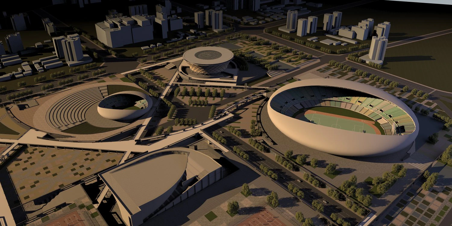 stadium and sports city 3D Model .c4d .max .obj .3ds .fbx .stl .blend