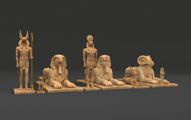 egyptian statues 3D 모델 .c4d .max .obj .3ds .fbx .stl .blend 