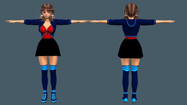 cartoony girl 2 rigged 3D Model .c4d .max .obj .3ds .fbx .stl .blend 