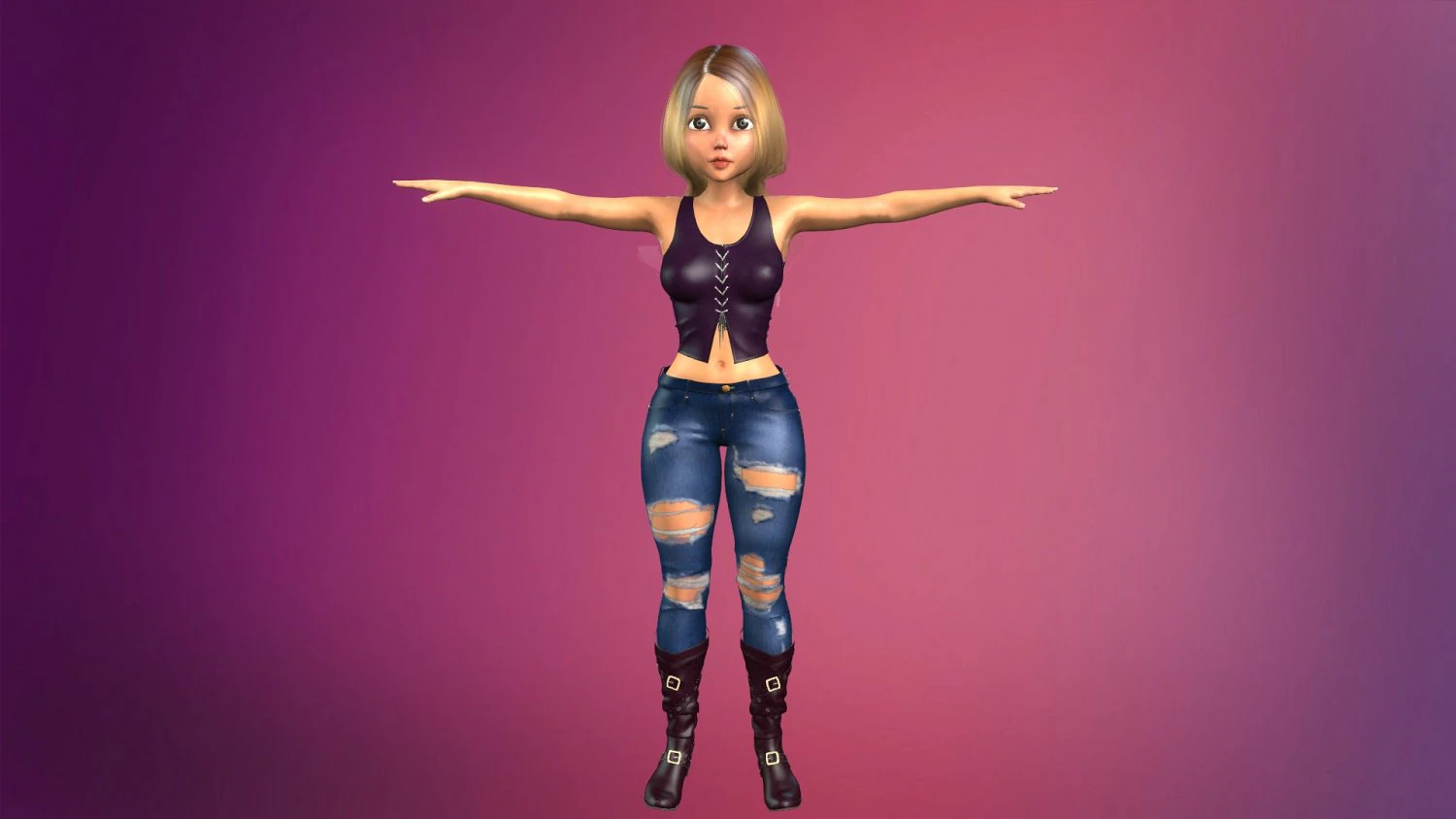 cartoony girl rigged low-poly 3D Model .c4d .max .obj .3ds .fbx .stl .blend