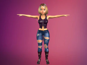 garota de desenho animado manipulada low-poly Modelo 3D