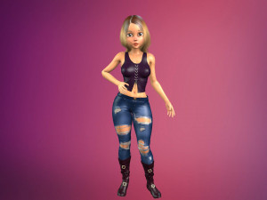 cartoony girl rigged low-poly 3D Model