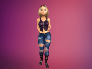 cartoony girl rigged low-poly 3D Model