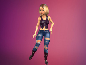 cartoony girl rigged low-poly 3D Model