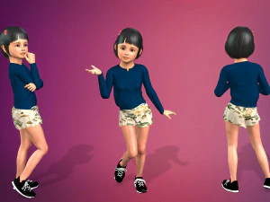 cartone animato stilizzato ragazza-4 truccato Modello 3D