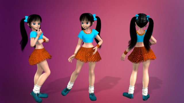 cartoon stylized girl-5 rigged 3D Model .c4d .max .obj .3ds .fbx .stl .blend 