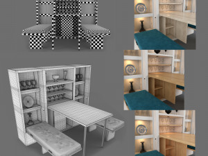 hinged furniture shelf transformation rigging and animation 3 wood versions 3D मॉडल