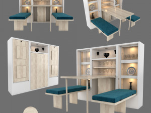 hinged furniture shelf transformation rigging and animation 3 wood versions 3D मॉडल