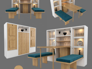 hinged furniture shelf transformation rigging and animation 3 wood versions 3D मॉडल