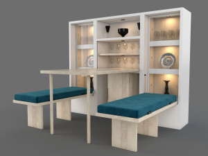 hinged furniture shelf transformation rigging and animation 3 wood versions 3D मॉडल