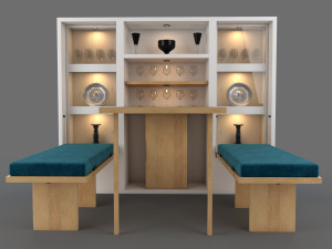 hinged furniture shelf transformation rigging and animation 3 wood versions 3D मॉडल