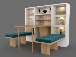 hinged furniture shelf transformation rigging and animation 3 wood versions 3D मॉडल