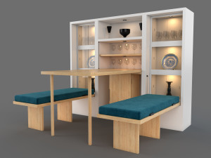 hinged furniture shelf transformation rigging and animation 3 wood versions 3D मॉडल