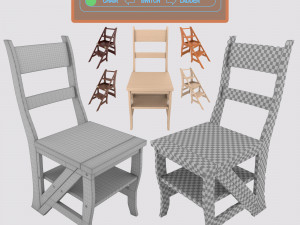 ladder chair with rigging and animation 4 wood versions 3D 模型