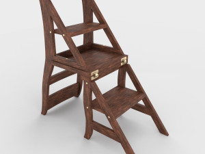 ladder chair with rigging and animation 4 wood versions 3D 模型