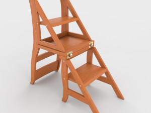 ladder chair with rigging and animation 4 wood versions 3D 模型
