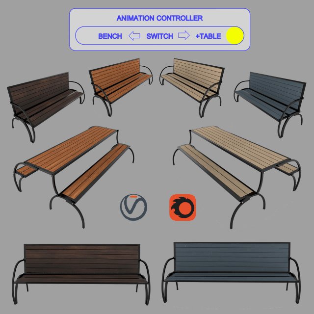 convertible bench and table with rigging and animation 3D Модель .c4d .max .obj .3ds .fbx .stl .blend 