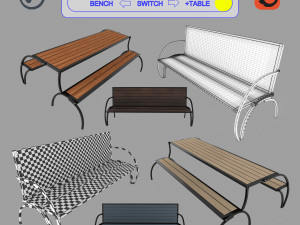 convertible bench and table with rigging and animation 3D Модель