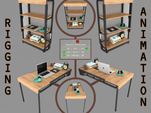 wall mounted convertible shelf and table rigging and animation Modelo 3D