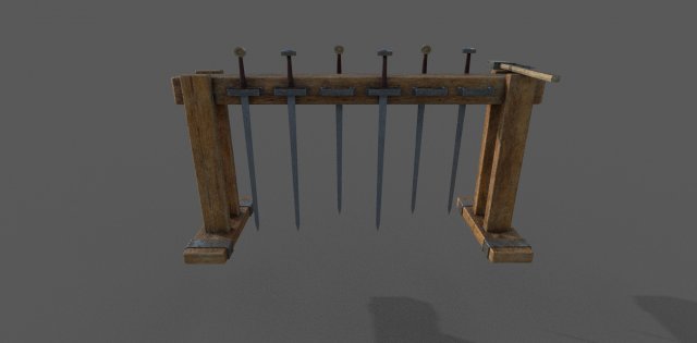 medieval rack and swords low-poly 3D Модель .c4d .max .obj .3ds .fbx .stl .blend 