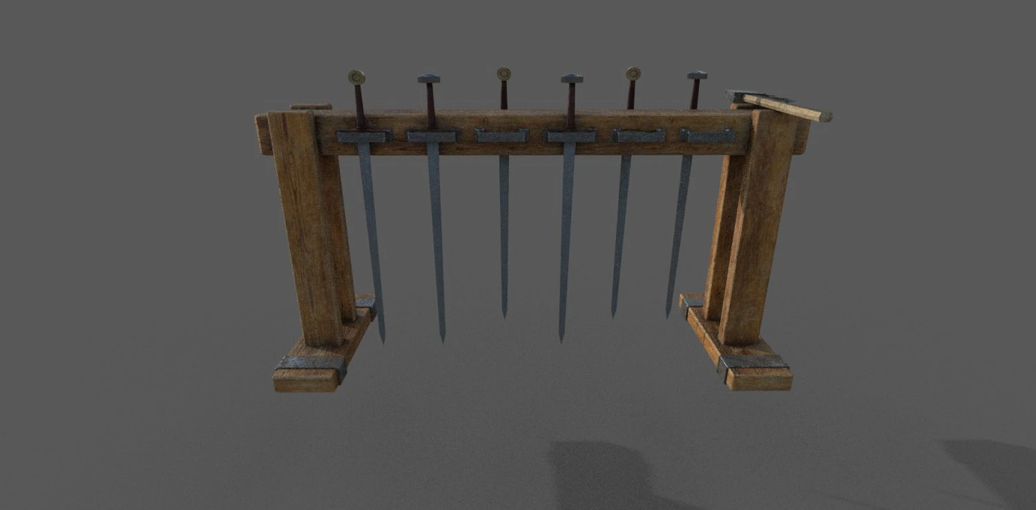 medieval rack and swords low-poly 3D Model .c4d .max .obj .3ds .fbx .stl .blend